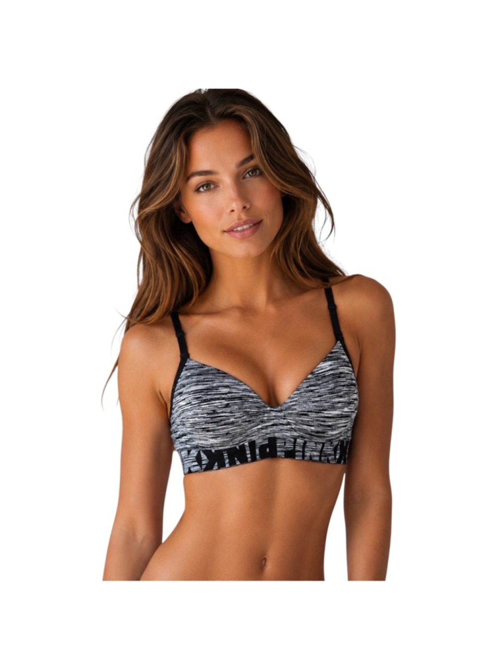 PINK Victoria’s Secret Lightly Lined Wireless Bra Gray Space Dye Logo Band Size